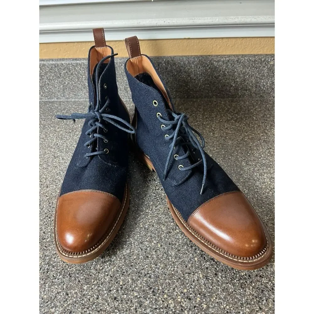 VINTAGE FOUNDRY CO Mens Size 10 Remington Boots Blue/Brown Ankle Lace Up Leather